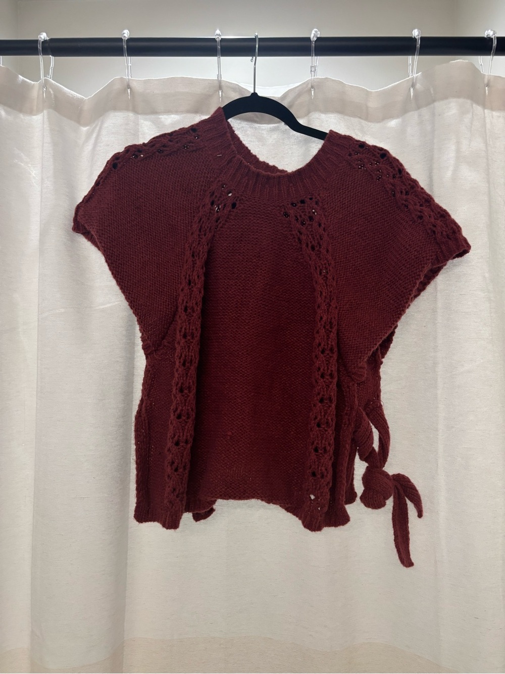 SHEIN Burgundy Side-Tie Knit Poncho Sweater